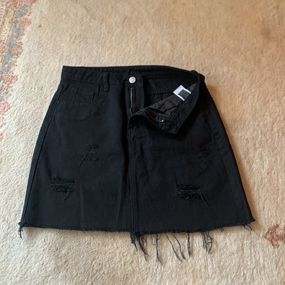 NEW Black Denim Frayed Mini Skirt - Picture 14 of 15